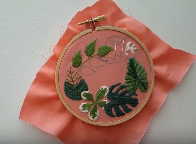 framed crewel embroidery
