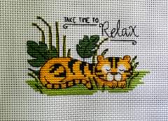 Tiger cross stitch design. Take time to relax.