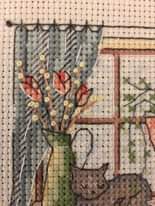 ‎Cross stitch cat and flowers