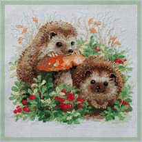 Hedgehogs in Lingonberries cross stitch